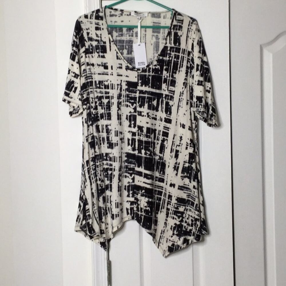 Rose+olive black white 3x hi low hemline NWT